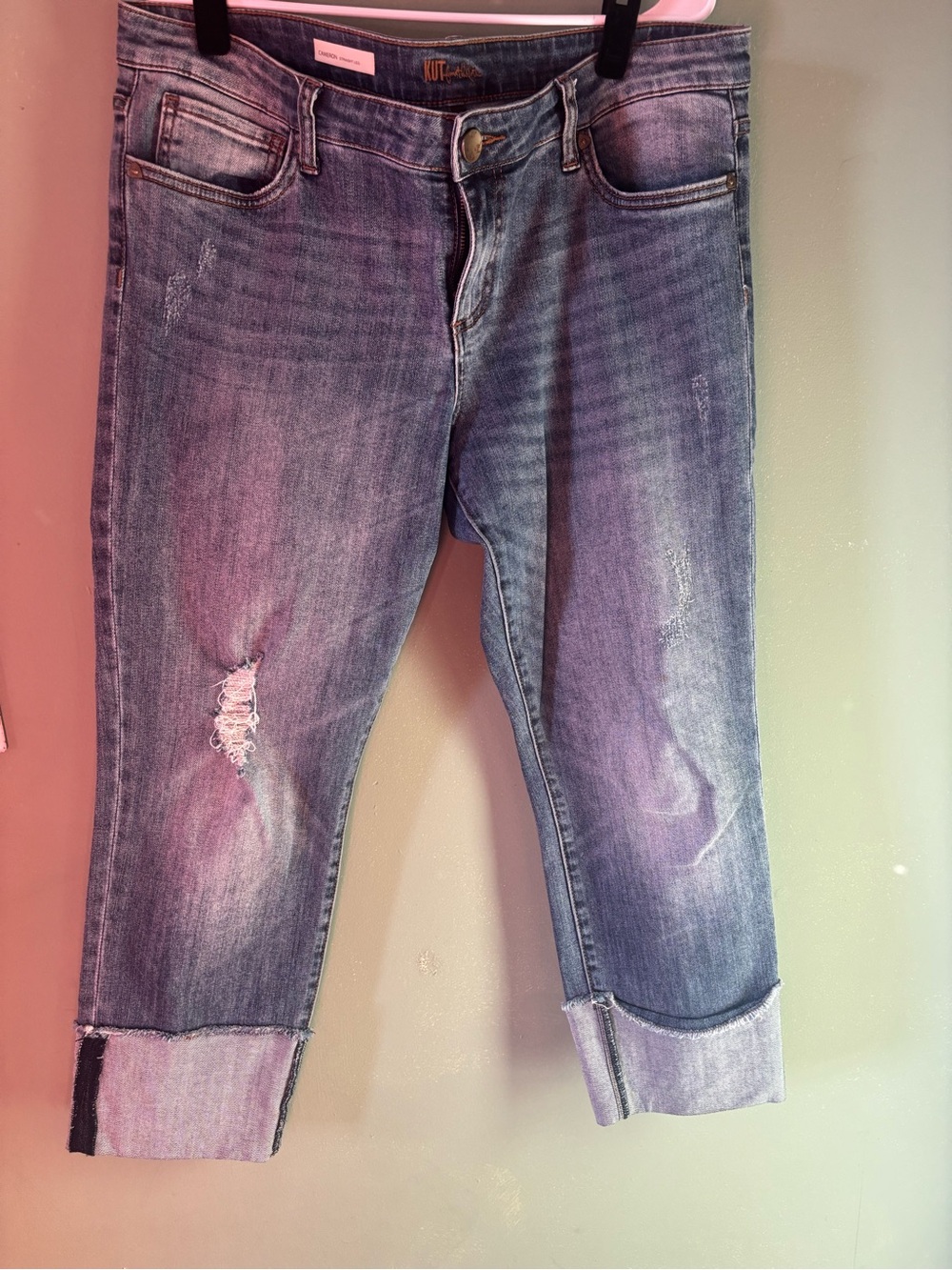 Kut from the Kloth Distressed Cuffed Jeans - Light Blue Wash